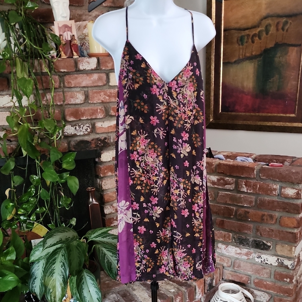 Marciano Black and Purple Floral Romantic Boho Chemise